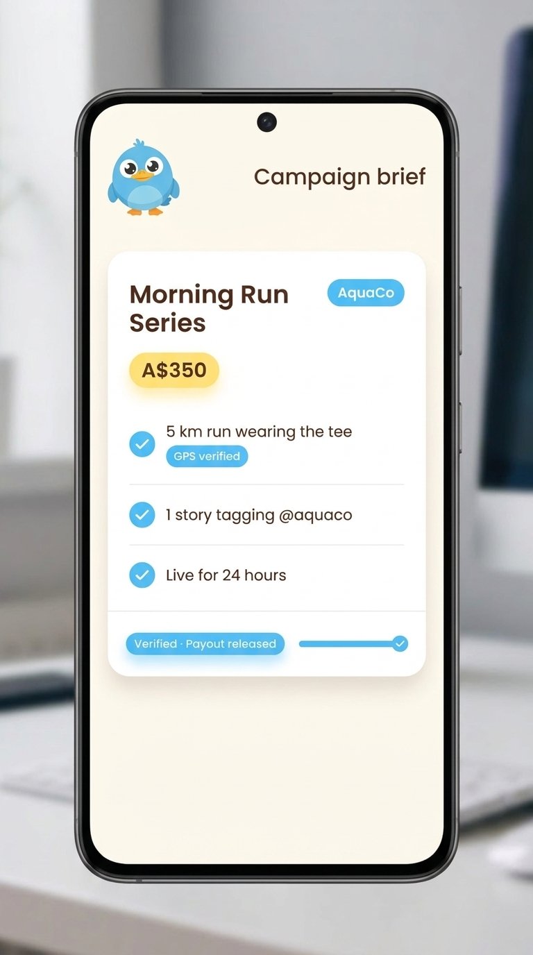 WEBBLE campaign brief preview with GPS-verified deliverables and released payout